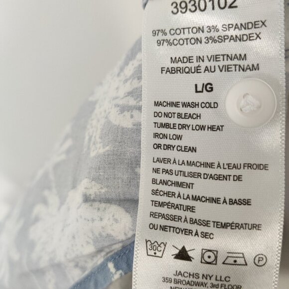 Jachs NY Men's Classic Short Sleeve Shirt Size L Cotton Blue White Palm Summer - Picture 4 of 4